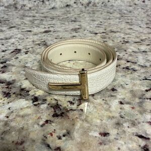 Tom Ford Cream Embossed Leather Belt